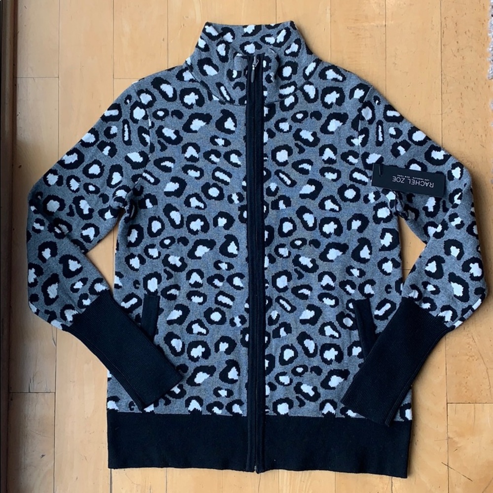 RACHEL ZOE Leopard Print Zip Up Sweater - Picture 2 of 14